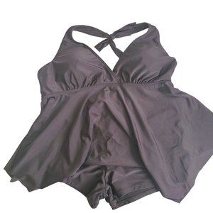 Bathing Suit Shein Womens Black Halter Swim Top With Shorts Set Size 3XL